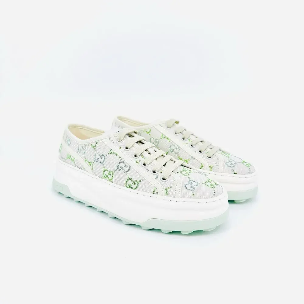 NIB Gucci Tennis 1977 EU 38 US 8 GG Crystal Platform Sneakers Cream White $1,350 - Picture 3 of 12